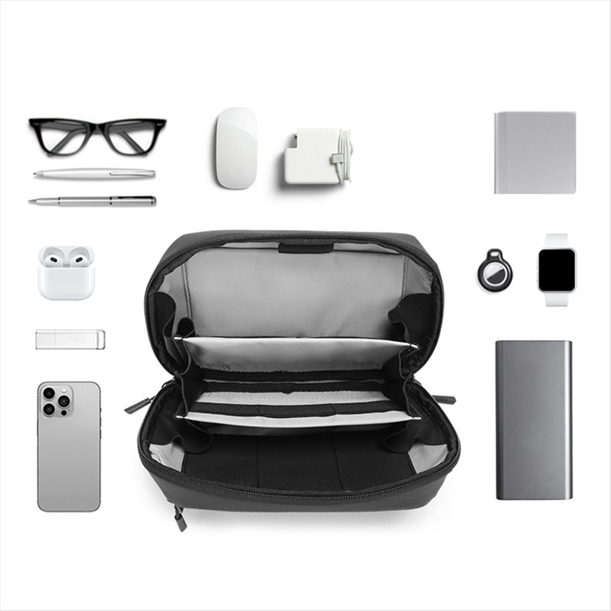Tech Accessories Travel Case - ☶ ❈ ＊ ♥ AC1579-กระเป๋าอุปกรณ์กันน้ำแบบหลายชั้น กระเป๋าจัดระเบียบแบบพกพาสำหรับเก็บสายชาร์จและอุปกรณ์