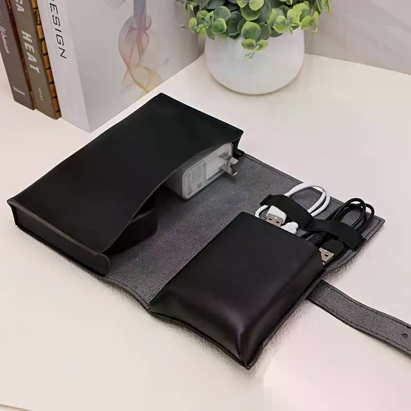 Tech Accessories Travel Case - กระเป๋าจัดระเบียบอเนกประสงค์หนัง PU 1 ชิ้น - กล่องใส่อุปกรณ์อิเล็กทรอนิกส์แบบพกพาสำหรับสายเคเบิล,