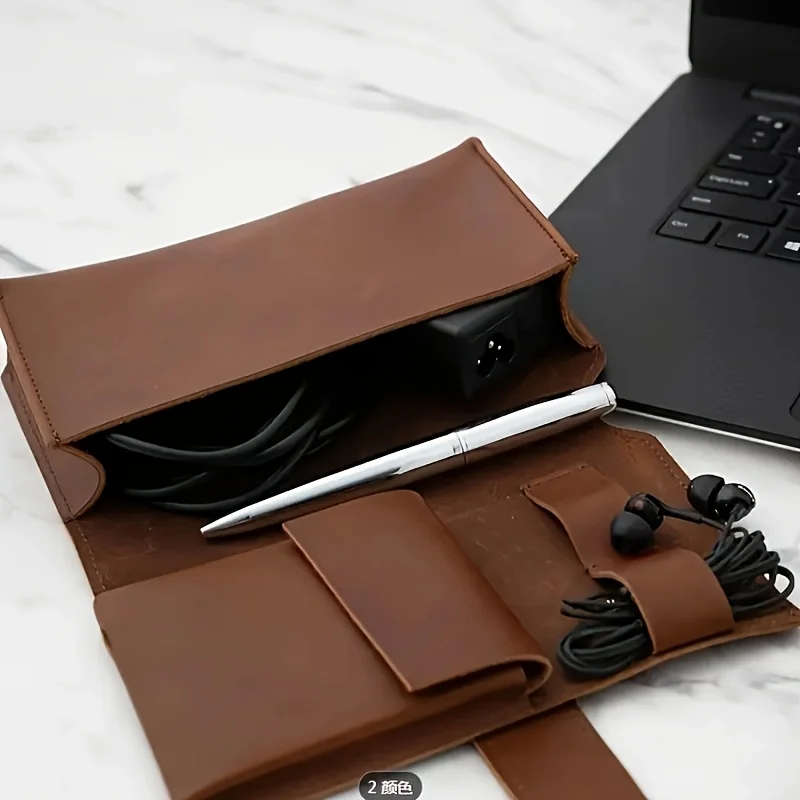 Tech Accessories Travel Case - กระเป๋าจัดระเบียบอเนกประสงค์หนัง PU แบบพกพาสำหรับอุปกรณ์เทคโนโลยีในโรงเรียน สำหรับสายเคเบิล ที่ชาร์จ ปากกา
