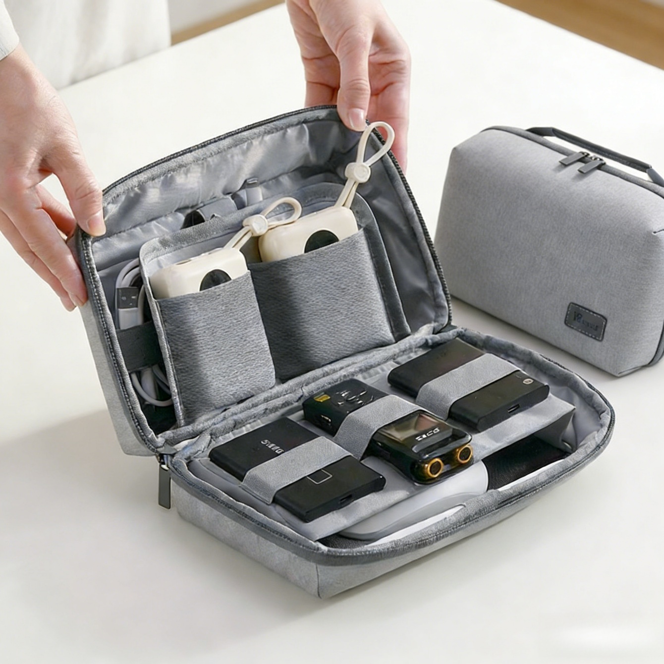 Tech Accessories Travel Case - กระเป๋าจัดระเบียบอุปกรณ์อิเล็กทรอนิกส์ 1 ชิ้น, กระเป๋าเดินทางกันน้ำสำหรับจัดเก็บสายเคเบิลและของใช้จำเป็น, กระเป๋าใส่อุปกรณ์อิเล็กทรอนิกส์