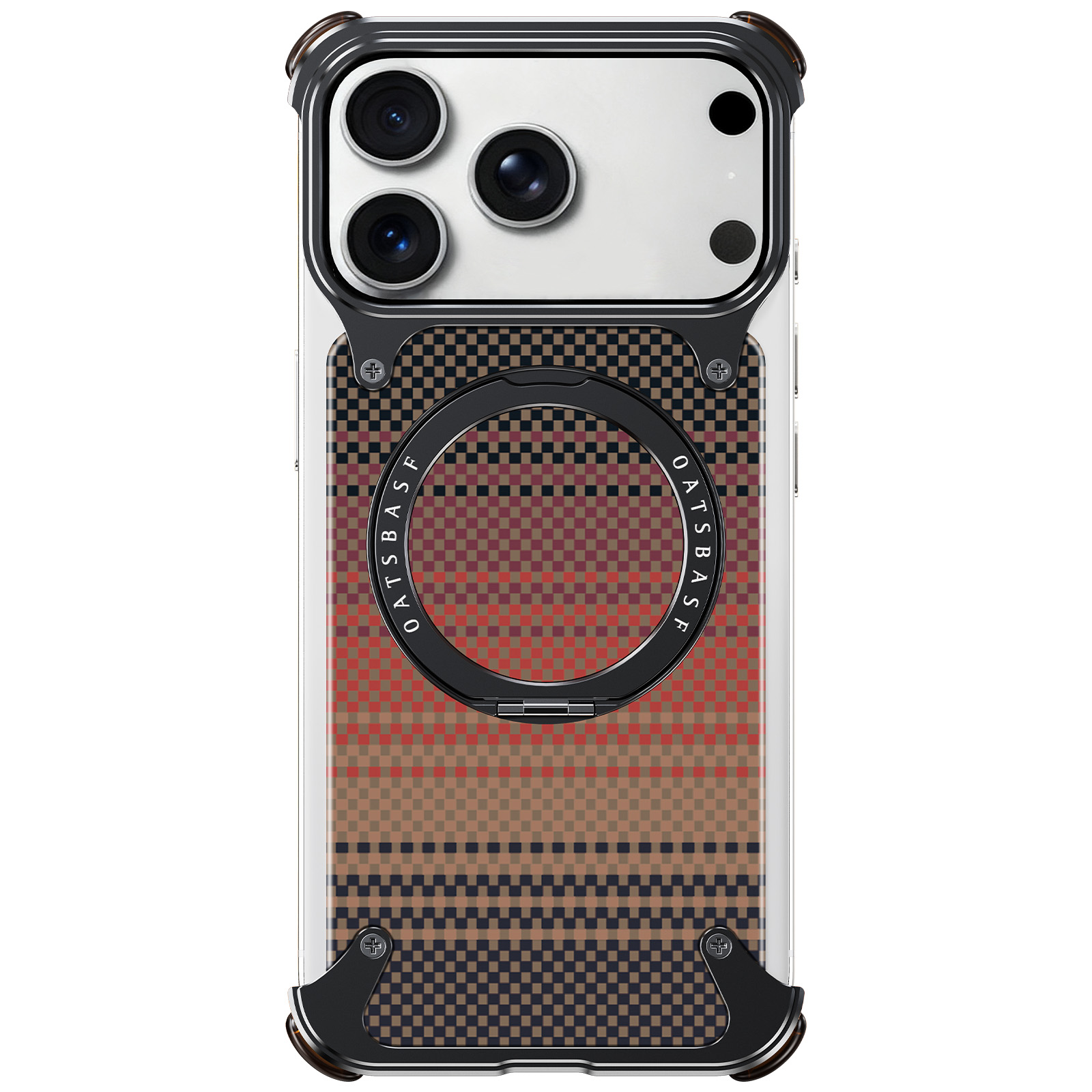 Phone Stand Aluminum - เคสโทรศัพท์ลายคาร์บอนไฟเบอร์ Oatsbasf สำหรับ iPhone 17 Pro/Pro