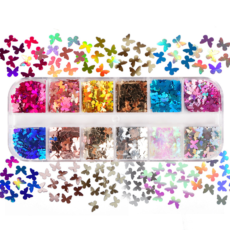 I Tech Accessories - ผสมสีเรืองแสงผีเสื้อ Glitter ตัวต่อขนตาอุปกรณ์เสริมเล็บประกายระยิบระยับศิลปะตกแต่ง Professional Peralatan Rias