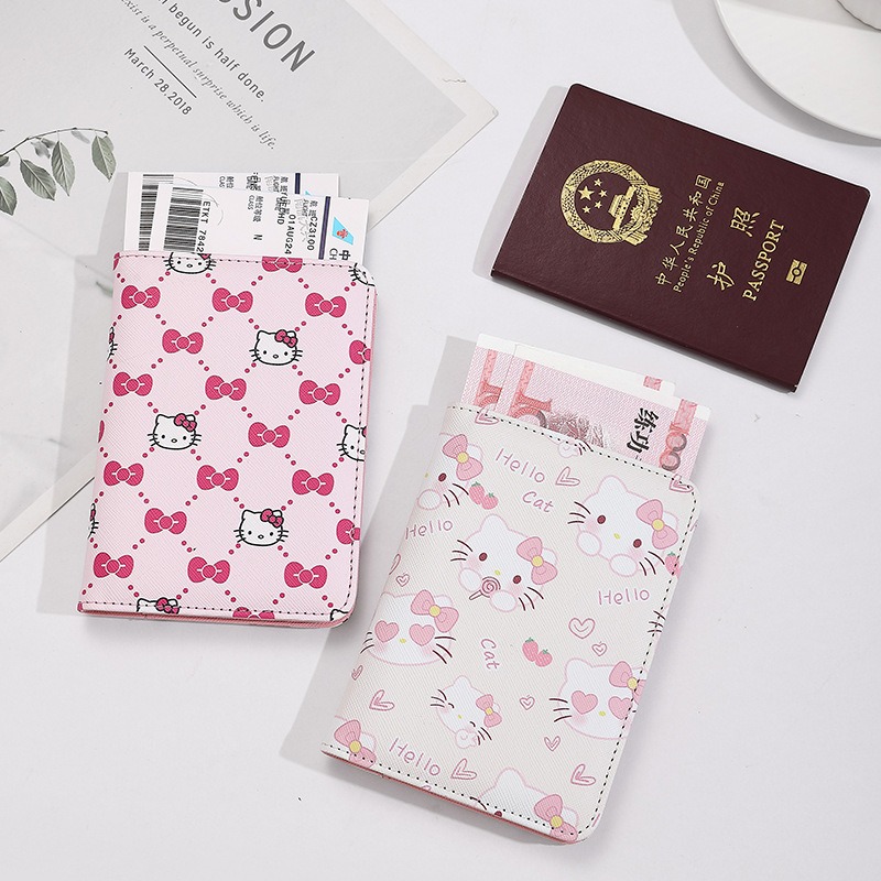 Tech Accessories For Travel - เคสใส่พาสปอร์ตผู้หญิงลายเฮลโลคิตตี้ หนัง PU อเนกประสงค์ ใส่บัตรเครดิต กระเป๋าใส่พาสปอร์ต